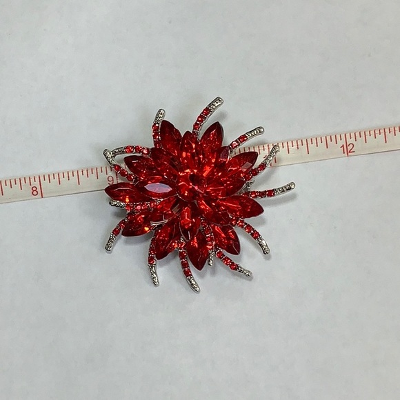 Large Red Rhinestone Flower Brooch - Picture 7 of 14